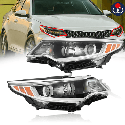 Solid Spare Right+Left Halogen Headlight For 2016-2018 Kia Optima w/o LED DRL Chrome Housing
