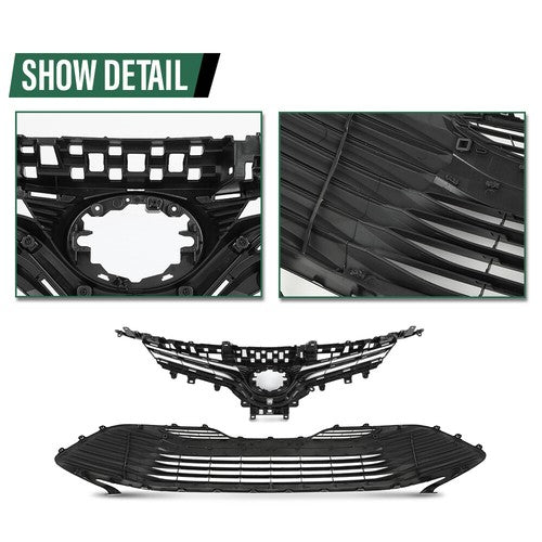 Solid Spare Front Upper & Lower Bumper Grille Grill Fit For 2018-2020 Toyota Camry LE XLE