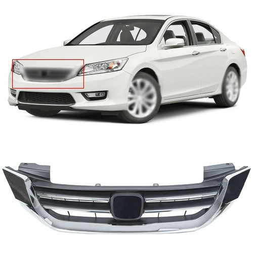 Solid Spare Front Bumper Hood Grille Black&Chrome Plastic Durable For Honda Accord 2013-2015