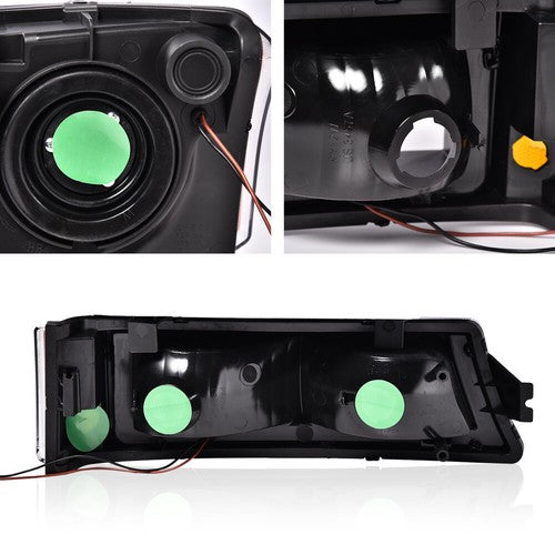Solid Spare Fit For 03-06 Chevy Silverado Avalanche Black LED DRL Headlights+Fog Lights