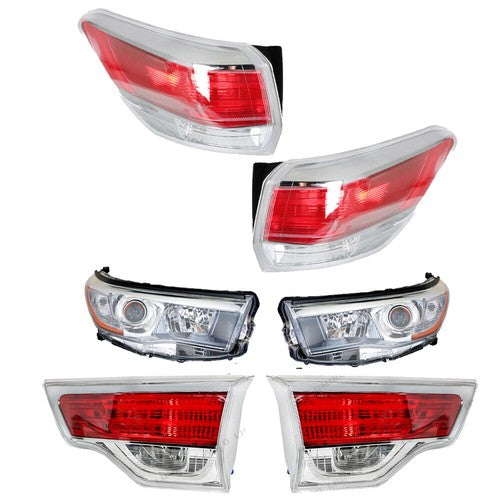 Solid Spare Outer+Inner Taillights Fit For 14-16 Toyota Highlander 1 Pair Chrome Headlights