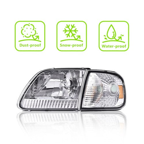 Solid Spare Chrome Housing Headlights Amber Corner Fit For 1997-2003 Ford F150 Expedition