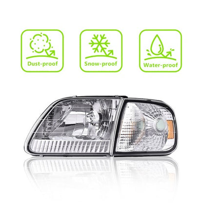 Solid Spare Chrome Housing Headlights Amber Corner Fit For 1997-2003 Ford F150 Expedition