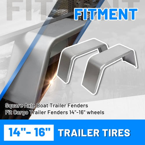 Solid Spare Pair of Square Single Axle Trailer Fenders For 14" 15" 16" Wheels For Cargo