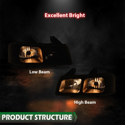 Solid Spare Fit For 2003-2023 Chevrolet Express GMC Savana Van Left+Right Headlights Black