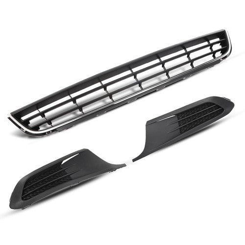 Solid Spare Fit For 10-14 VW Jetta Front Bumper Lower Grille w/ Chrome Trim+Fog Light Cover
