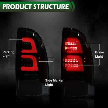 Solid Spare LED Tube Tail Lights Brake Lamps Smoke/Black Fit For 2005-2015 Toyota Tacoma