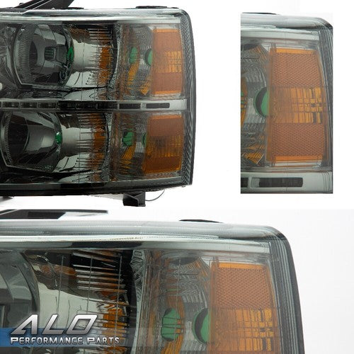 Solid Spare Fit For 2007-2014 Chevy Silverado 1500/2500/3500 Smoke Lens LED DRL Headlights
