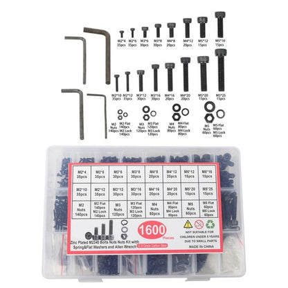 Solid Spare 1600 Pcs Metric Screws Bolts And Nuts Assortment Kit M2/M3/M4/M5 With Box