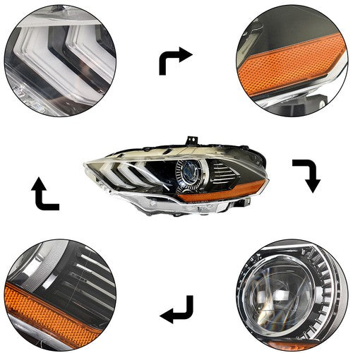 Solid Spare Front Headlights LED DRL Clear Lamp Driver Left Side For Ford Mustang 2018-2020