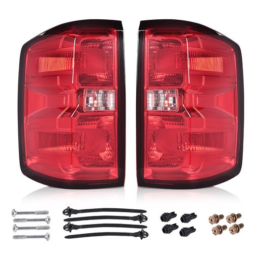 Solid Spare Fit For 14-19 Chevy Silverado Red Lens Rear Tail Lights Brake Lamps