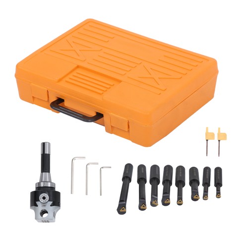 Solid Spare 3" New Boring Head R8 Shank + 10pcs Carbide Tipped 3/4" Boring Bar Set