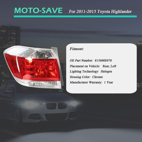Solid Spare Tail Light Lamp Assembly 815600E070 Left Side For 2011-2013 Toyota Highlander