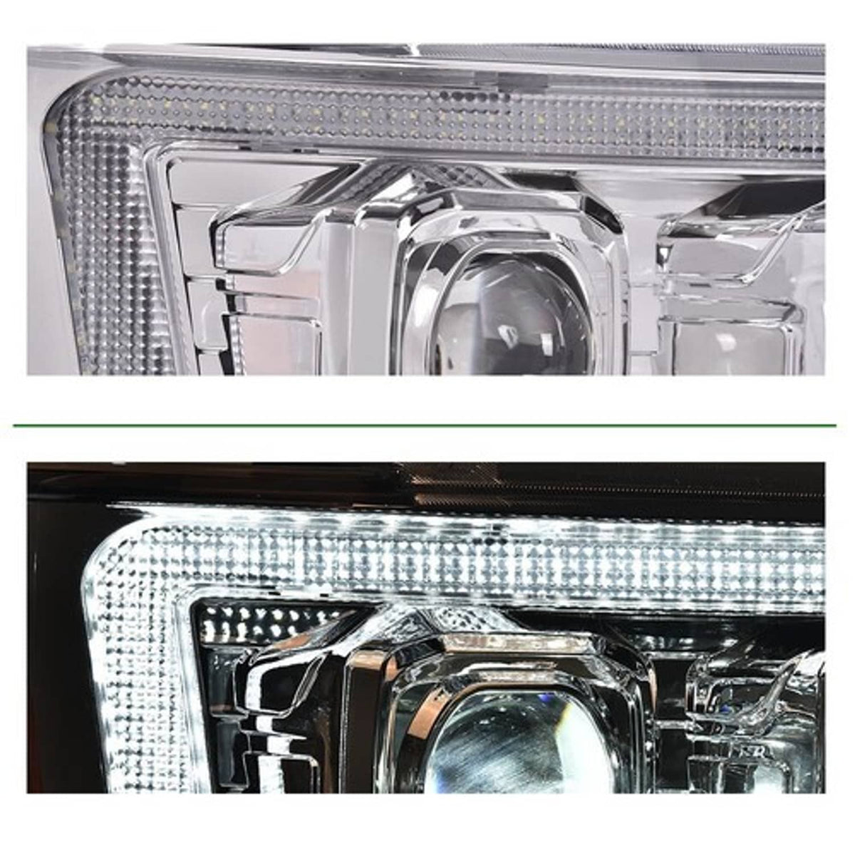 Solid Spare Dual LED Projector Headlights Chrome Fit For 07-14 Avalanche Tahoe Suburban