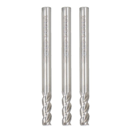 Solid Spare 3Pcs 1/8" 3 Flute Regular Length Carbide End Mill for Aluminum X 3/8" Cut Length