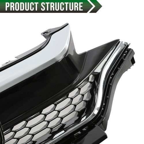 Solid Spare Fit For 2018-2020 Honda Fit Front Bumper Upper Honeycomb Grille w/ Chrome Trim