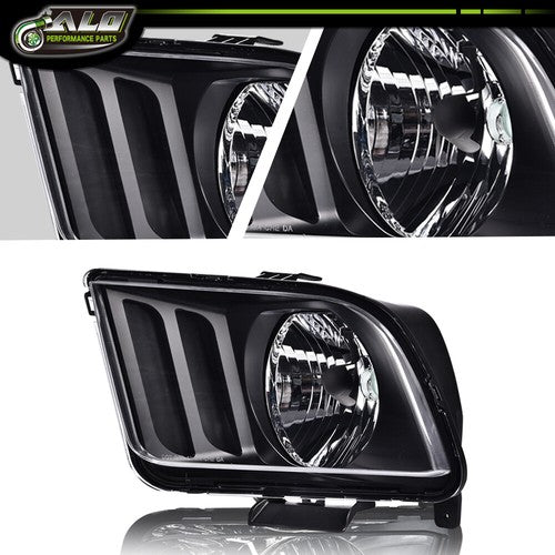 Solid Spare Headlights For 2005 2006 2007 2008 2009 Ford Mustang Black Housing CLear Lens