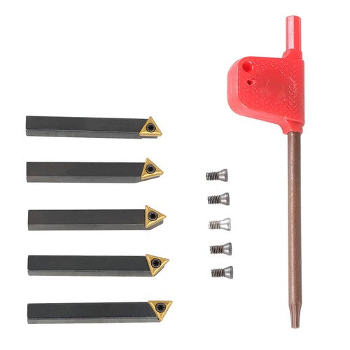 Solid Spare 1/4'' by 2'' Oal 5Pc Indexable Turning Tool Set with Tcmt1.8(1.5) Carbide Insert