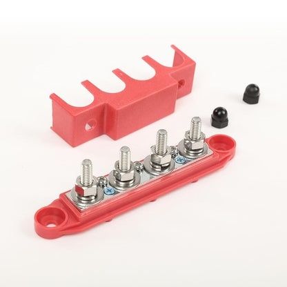 Solid Spare 250A 12V 4 Post Busbar Bus Bar Power Distribution Block With Cover 5/16" Red