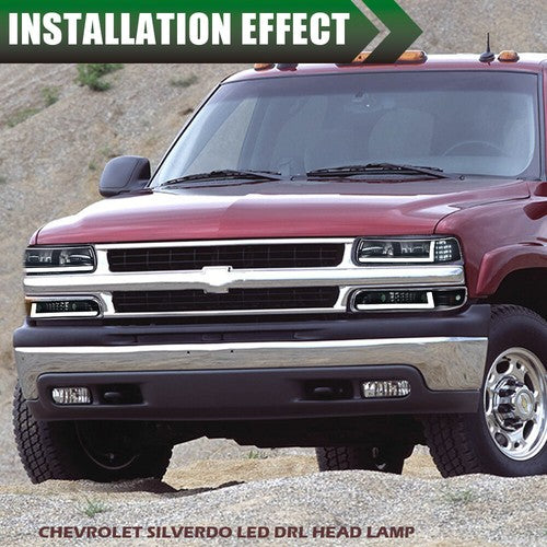 Solid Spare LED DRL Headlights+Bumper Lamps Black Fit For 99-02 Chevy Silverado 00-06 Tahoe