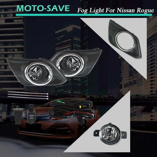 Solid Spare For 2014-2016 Nissan Rogue Clear Fog Lights Kit with Switch Bulbs Bezel Wiring