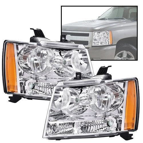 Solid Spare Headlights Assembly Fit For 07-14 Chevy Tahoe Suburban Avalanche Chrome Amber