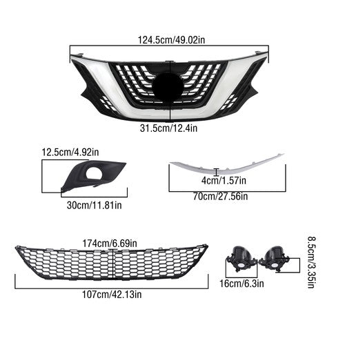 Solid Spare 8pcs For Nissan Murano 2015-2018 Front Grill Bumper Trim Molding+Foglights Set