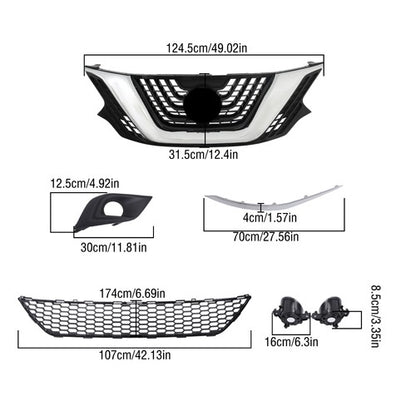 Solid Spare 8pcs For Nissan Murano 2015-2018 Front Grill Bumper Trim Molding+Foglights Set