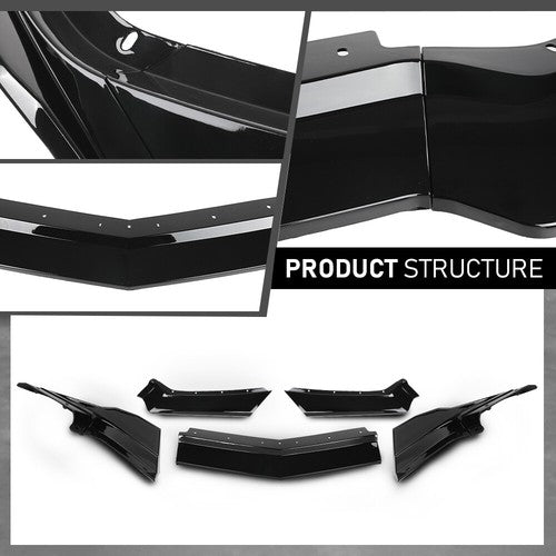 Solid Spare Fit For 2020-2025 Corvette C8 5VM Style Front Bumper Lip Splitter Glossy Black