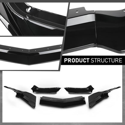 Solid Spare Fit For 2020-2025 Corvette C8 5VM Style Front Bumper Lip Splitter Glossy Black