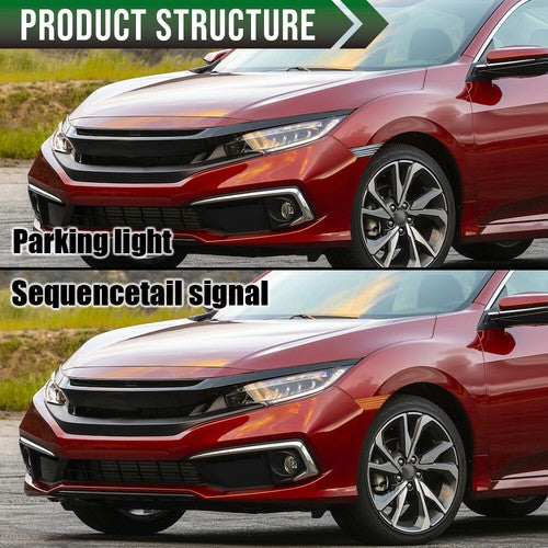 Solid Spare Fit For 16-21 Honda Civic Smoke LED Side Marker Lights Switchback Signal Lamp