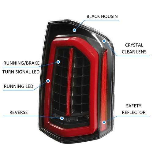 Solid Spare Full LED Taillights with LED Reverse / Signal Black For 2011-2014 Chrysler 300