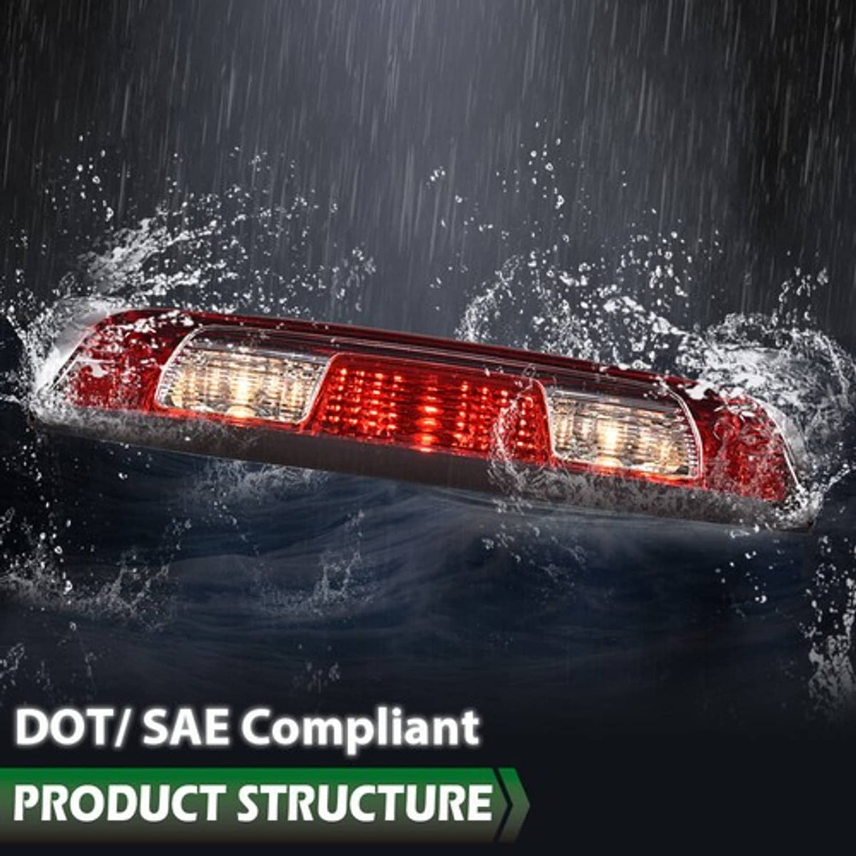 Solid Spare Fit For 2015-2021 Chevy Silverado GMC Sierra Clear/Red LED 3rd Brake Tail Light