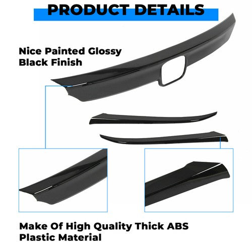 Solid Spare ABS Glossy Black Lip Front Grille Cover Moulding Trim For Honda Accord 2018-2020