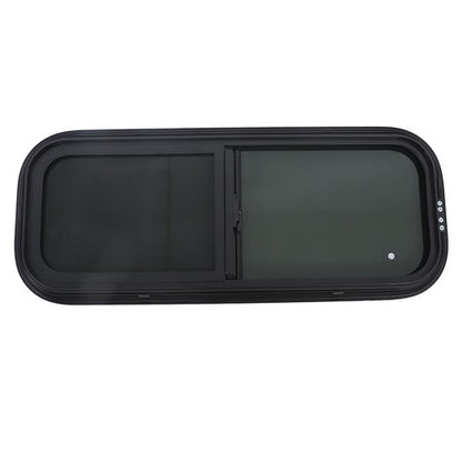Solid Spare RV Window Horizontal Sliding Window 36  Width × 15  Height w/ Trim Ring Black
