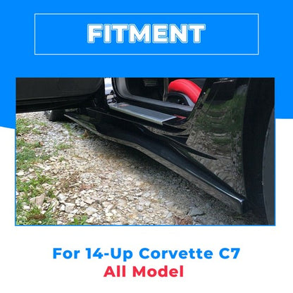 Solid Spare For 2014-2019 14-Up Corvette C7 METALLIC Side Skirts Z06 Style ABS GLOSS BLACK