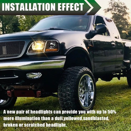 Solid Spare Fit For 97-03 Ford F150/99-02 Expedition Black Headlights+Corner Lights Pair