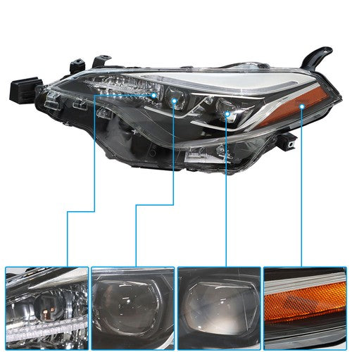 Solid Spare LH+RH Side Pair Headlight Lamps Front Black Halogen For Toyota Corolla 2017-2019