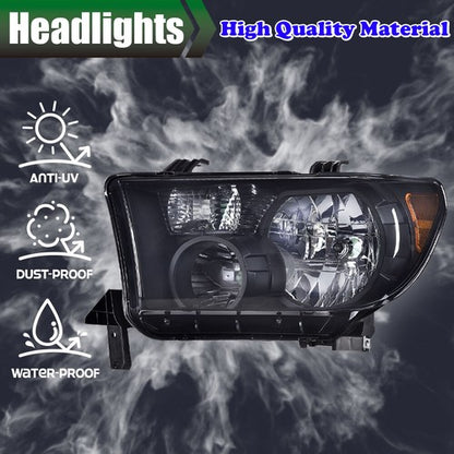 Solid Spare Fit For 07-13 Toyota Tundra/08-17 Sequoia Smoke Lens Black Headlights