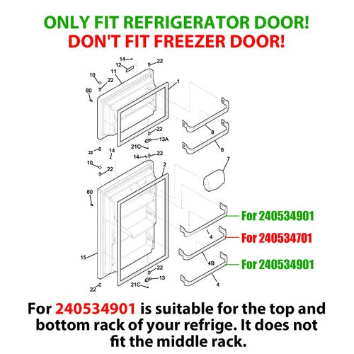 Solid Spare Refrigerator Door Shelf Rack Bar for Frigidaire AP3214630 Replacement 240534901