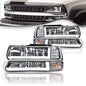 Solid Spare LED DRL Chrome Headlights Fit For 99-02 Chevy Silverado/00-06 Suburban Tahoe