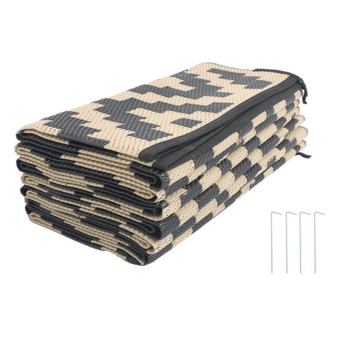 Solid Spare 10x14 ft Outdoor Plastic Straw Rug For Camping Outdoor Carpet Black & Beige