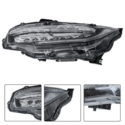 Solid Spare For Honda Civic 2016-2019 LED Headlight Headlamp Clear Housing Driver/Left Side