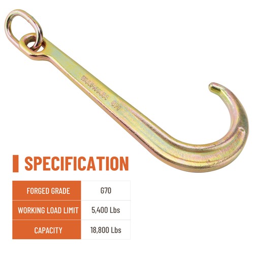 (2)15" Inch J Hook with Chain Link Tow Axle Strap Wrecker Clevis WLL G70 5400LBS