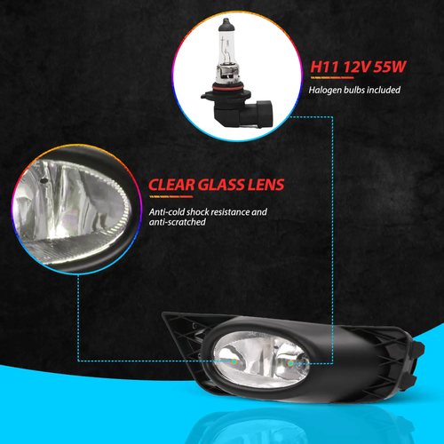 For 2009-2011 Honda Civic 4-Door Sedan Bumper Fog Lights Driving Lamps w/Switch