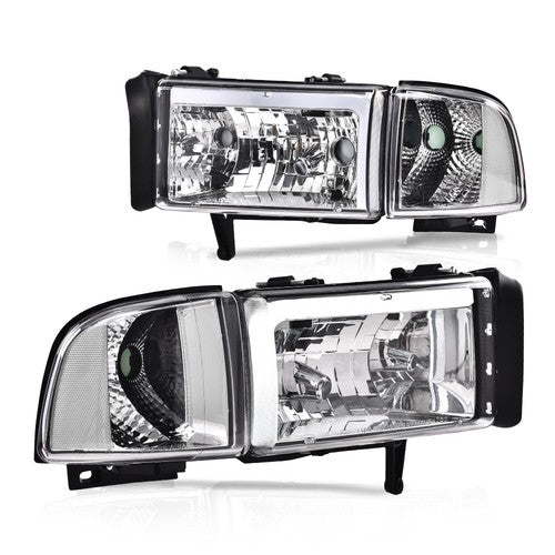 Solid Spare Fit For 94-02 Dodge Ram 1500 2500 3500 LED Headlights Corner Signal Lamps Chrome