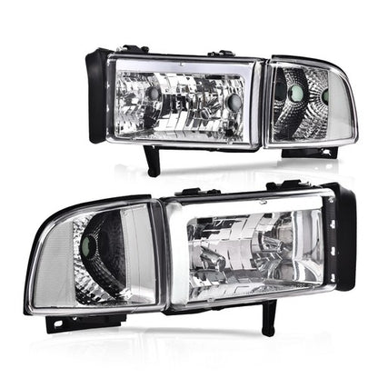 Solid Spare Fit For 94-02 Dodge Ram 1500 2500 3500 LED Headlights Corner Signal Lamps Chrome
