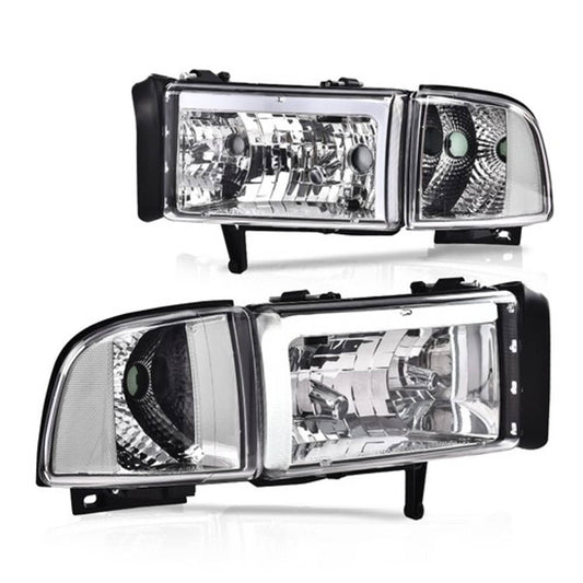 Solid Spare Fit For 94-02 Dodge Ram 1500 2500 3500 LED Headlights Corner Signal Lamps Chrome