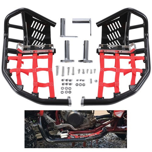 Solid Spare Nerf Bars Heel Guards Side Steps For Honda TRX450R 450ER Red Nets Black Nerfs