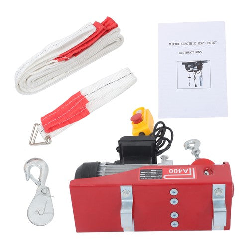 Solid Spare Mini Electric Hoist PA400 880lbs 14ft/4.2m Wired Remote Control Ring Axle Belt